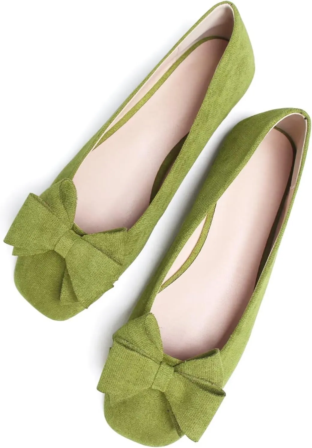 LUXINYU Women's Slip on Flats,Square Toe Solid Classic Shallow Bow Knot Ballet Dance Shoes Soft Comfortable Suede Work Flat Shoes
