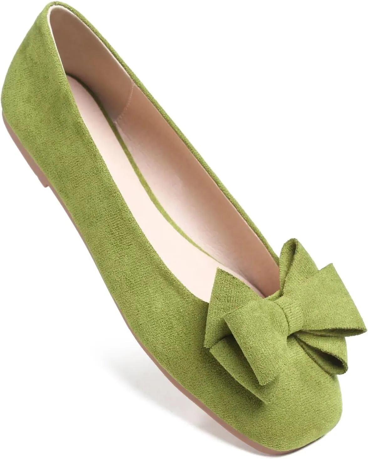 LUXINYU Women's Slip on Flats,Square Toe Solid Classic Shallow Bow Knot Ballet Dance Shoes Soft Comfortable Suede Work Flat Shoes