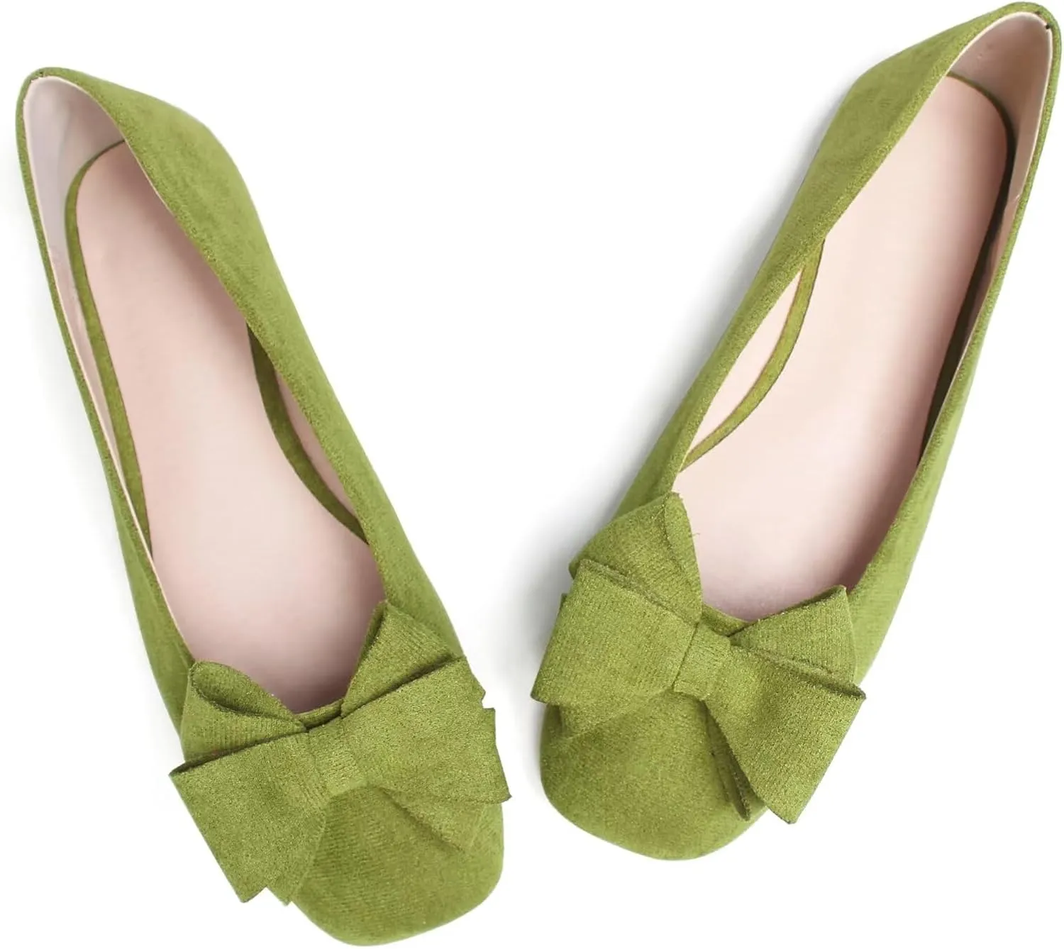 LUXINYU Women's Slip on Flats,Square Toe Solid Classic Shallow Bow Knot Ballet Dance Shoes Soft Comfortable Suede Work Flat Shoes