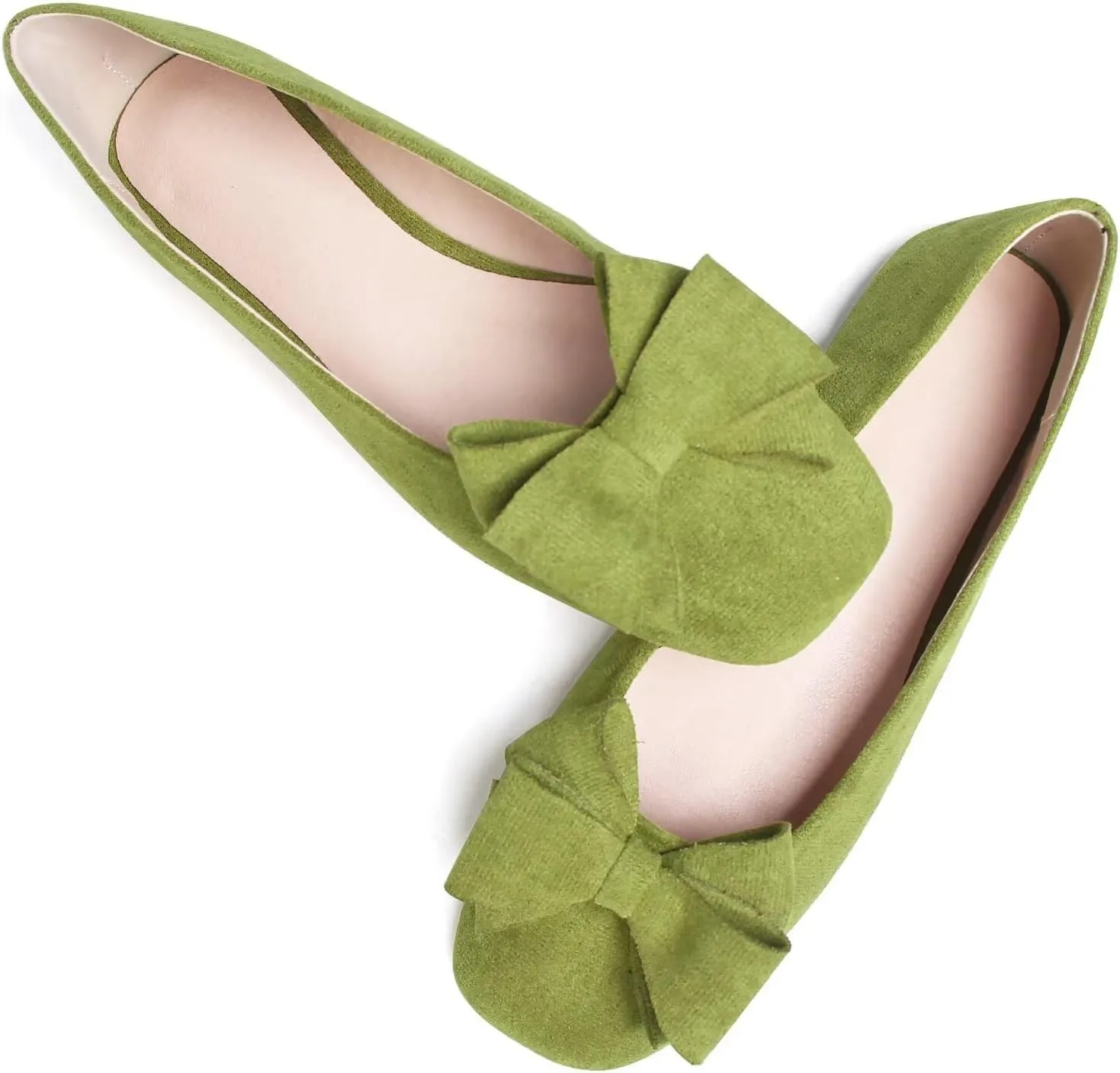 LUXINYU Women's Slip on Flats,Square Toe Solid Classic Shallow Bow Knot Ballet Dance Shoes Soft Comfortable Suede Work Flat Shoes
