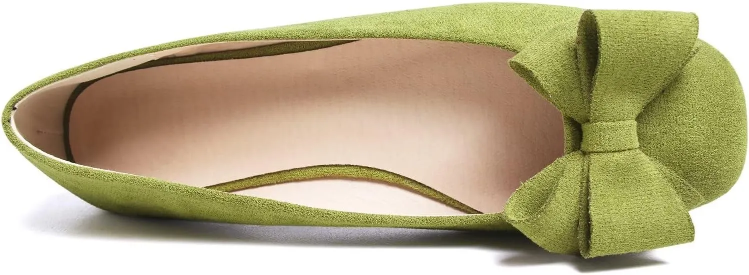 LUXINYU Women's Slip on Flats,Square Toe Solid Classic Shallow Bow Knot Ballet Dance Shoes Soft Comfortable Suede Work Flat Shoes