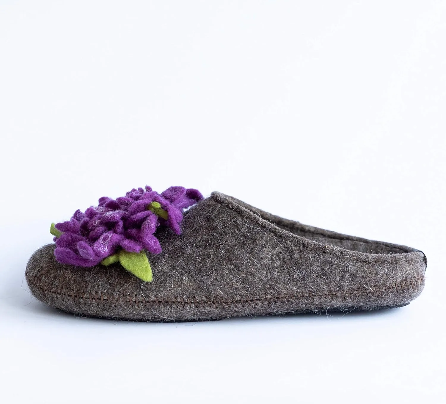 Made For You Women’s Wool Slippers with Handmade Chrysanthemum Flower, Non-Slip Rubber Sole and Arch Support Insole