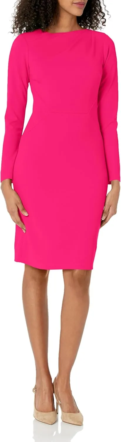 Maggy London Women's Asymmetric Neck Crepe Sheath Workwear Office Career Desk to Dinner Event Occasion Guest of
