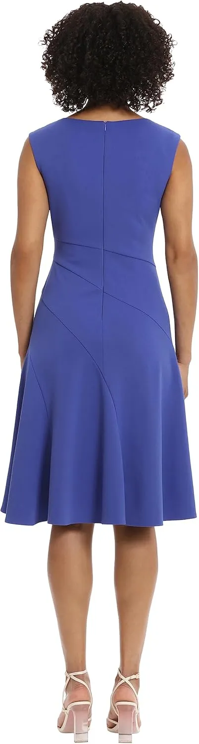 Maggy London Women's Sleeveless Fit and Flare with Pleat Tuck and Seaming Details Work Career Event Guest of