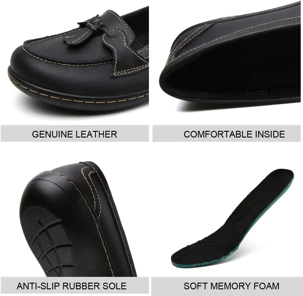 Maichal Loafers for Women Slip On Comfort Leather Tassel Dress Shoes