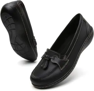 Maichal Loafers for Women Slip On Comfort Leather Tassel Dress Shoes