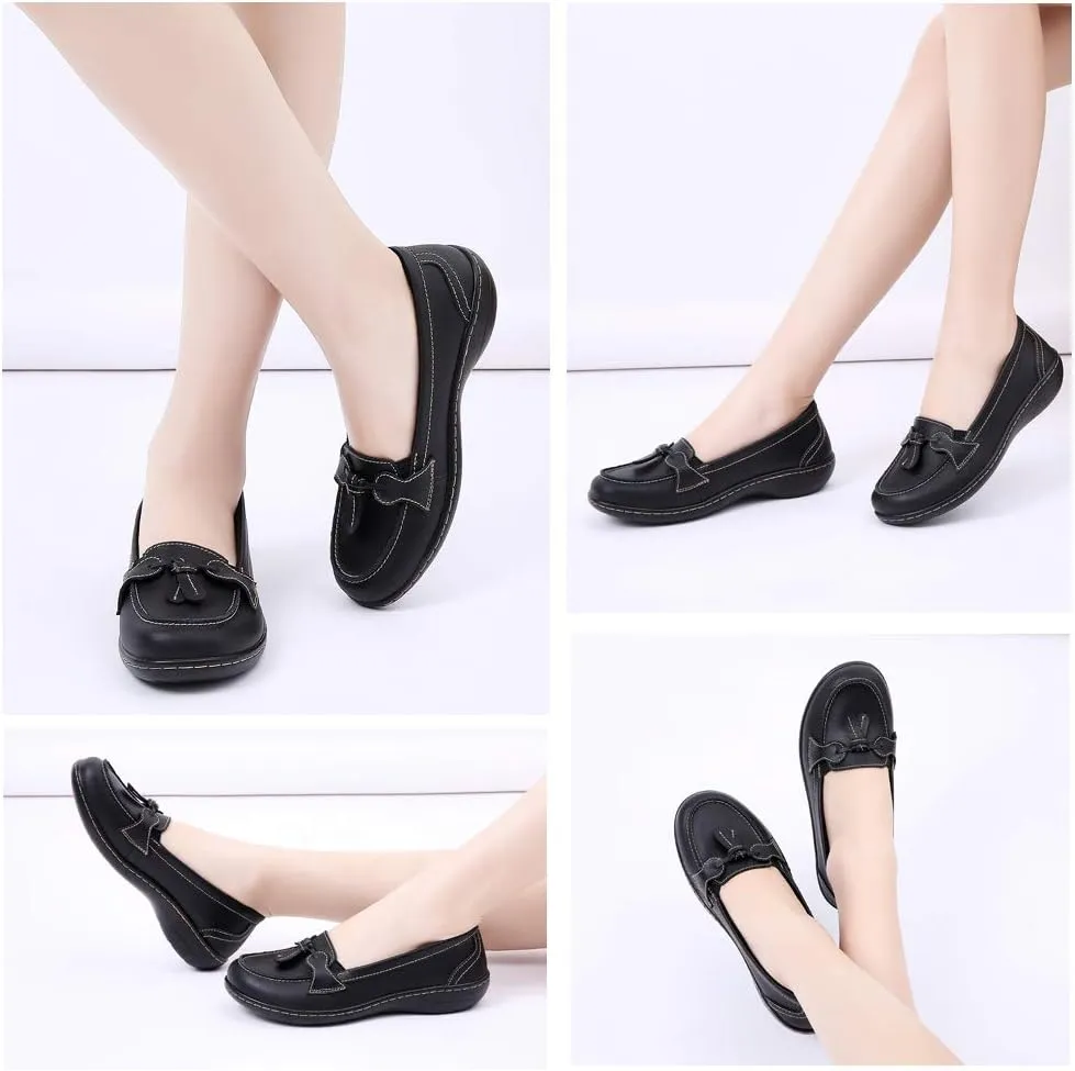 Maichal Loafers for Women Slip On Comfort Leather Tassel Dress Shoes