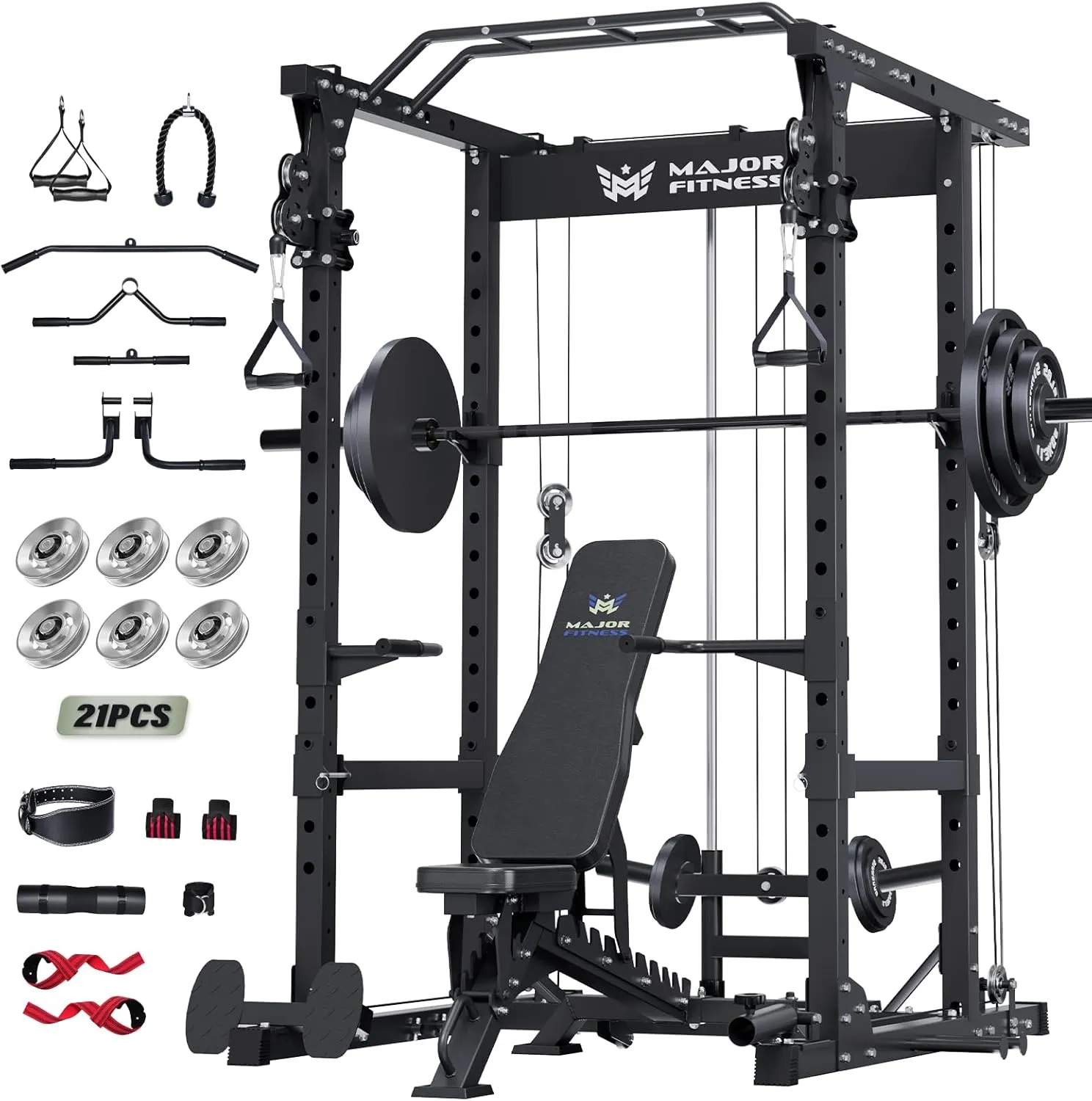 MAJOR FITNESS Drone1 Power Cage - Multi-Function Power Rack for Home Gym, Squat Rack with Pull-up Bar, Cable Crossover System, J-Hooks, for Strength Training, Heavy-Duty Steel Construction