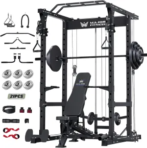 MAJOR FITNESS Drone1 Power Cage - Multi-Function Power Rack for Home Gym, Squat Rack with Pull-up Bar, Cable Crossover System, J-Hooks, for Strength Training, Heavy-Duty Steel Construction