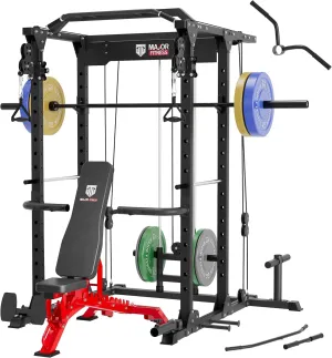 MAJOR FITNESS PLM03 All in One Power Rack - 1400 lbs Multi-Function Home Gym System with Cable Crossover, Adjustable Pull-Up Bar, 360° Landmine