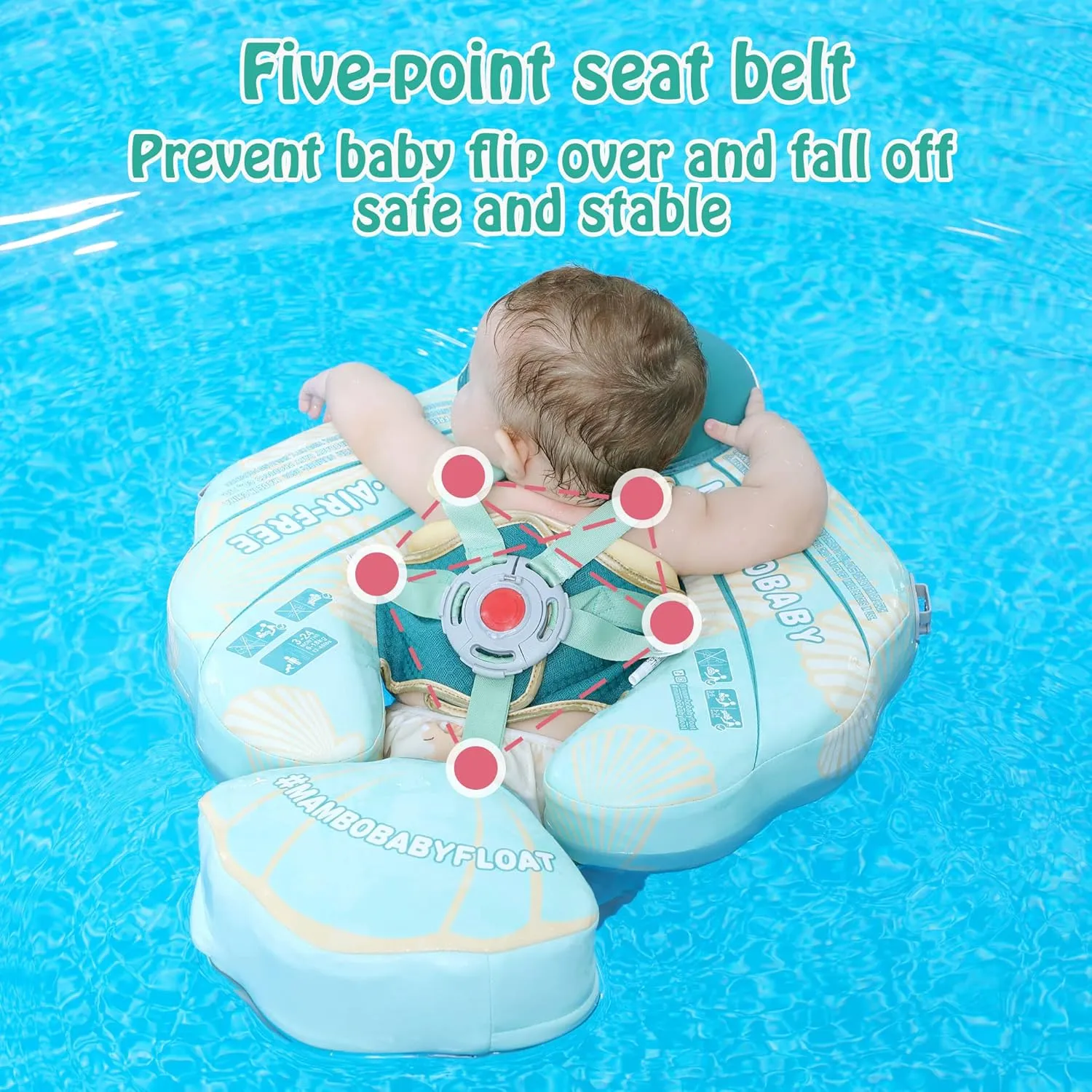 Mambobaby Float Add Tail Baby Swim Float with Canopy Solid Pool Infant Swim Trainer Swimming Training Lying Air Free Water Floats Non-Inflatable Waist Swim Ring for Toddlers (Shell - Green)