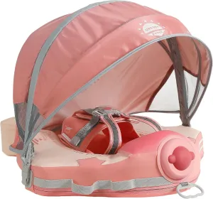 Mambobaby Float Upgrade Add Tail Baby Float with Canopy for Infant Waist Swimming Ring Swim Trainer Non-Inflatable Floats Toys with Adjustable Safety Strap (Pink Airplane)