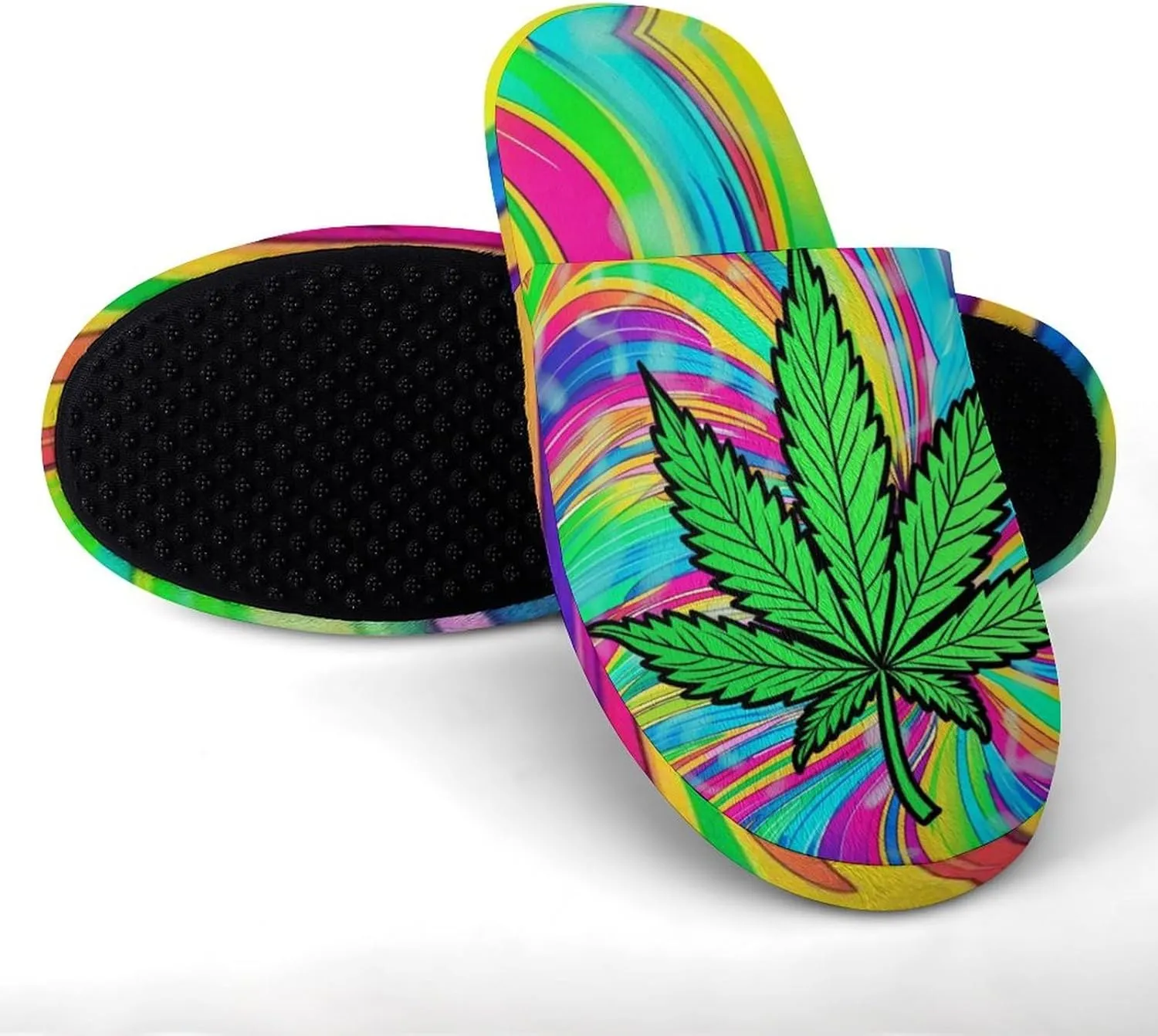Marijuana Leaf Optical Illusion Women's Slipper Non Slip Comfortable Winter Warm Home House Shoes