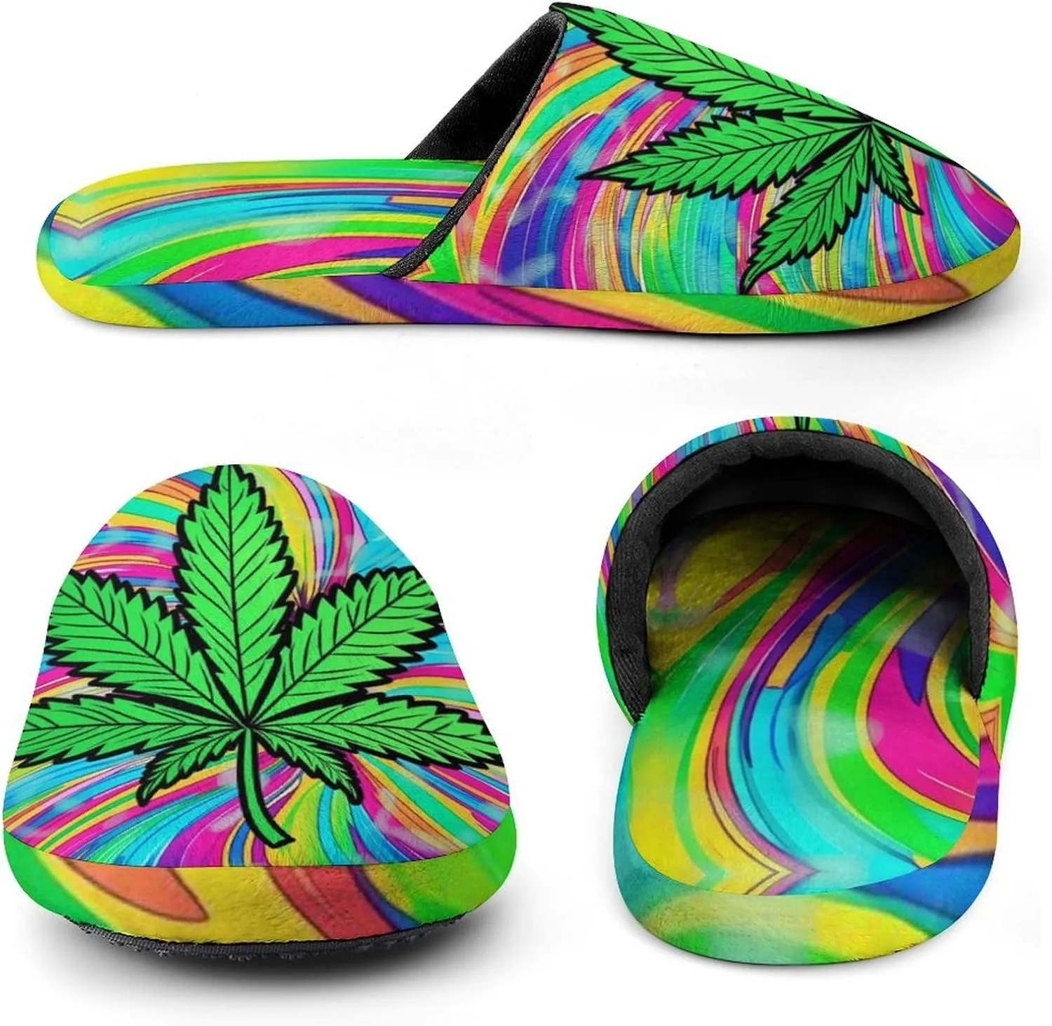 Marijuana Leaf Optical Illusion Women's Slipper Non Slip Comfortable Winter Warm Home House Shoes