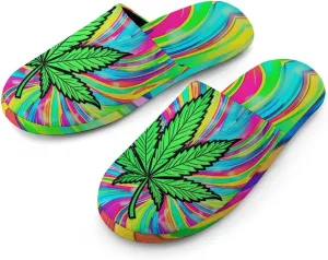 Marijuana Leaf Optical Illusion Women's Slipper Non Slip Comfortable Winter Warm Home House Shoes