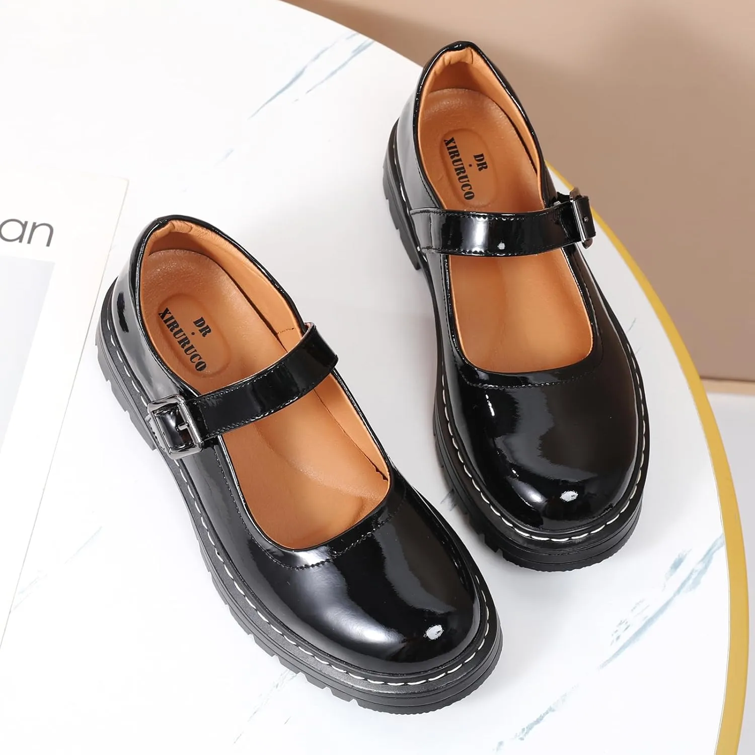 Mary Jane Shoes Women Platform Non-Slip Classics Round Toe Ankle Strap Comfort Casual Oxford Dress Work Mary Jane Flat Shoes