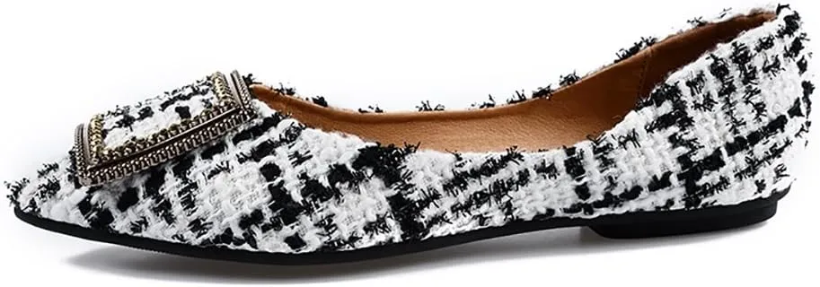 Meeshine Womens Classic Pointy Toe Ballet Flats Slip On Plaid Dress Flat Shoes