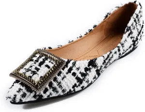 Meeshine Womens Classic Pointy Toe Ballet Flats Slip On Plaid Dress Flat Shoes