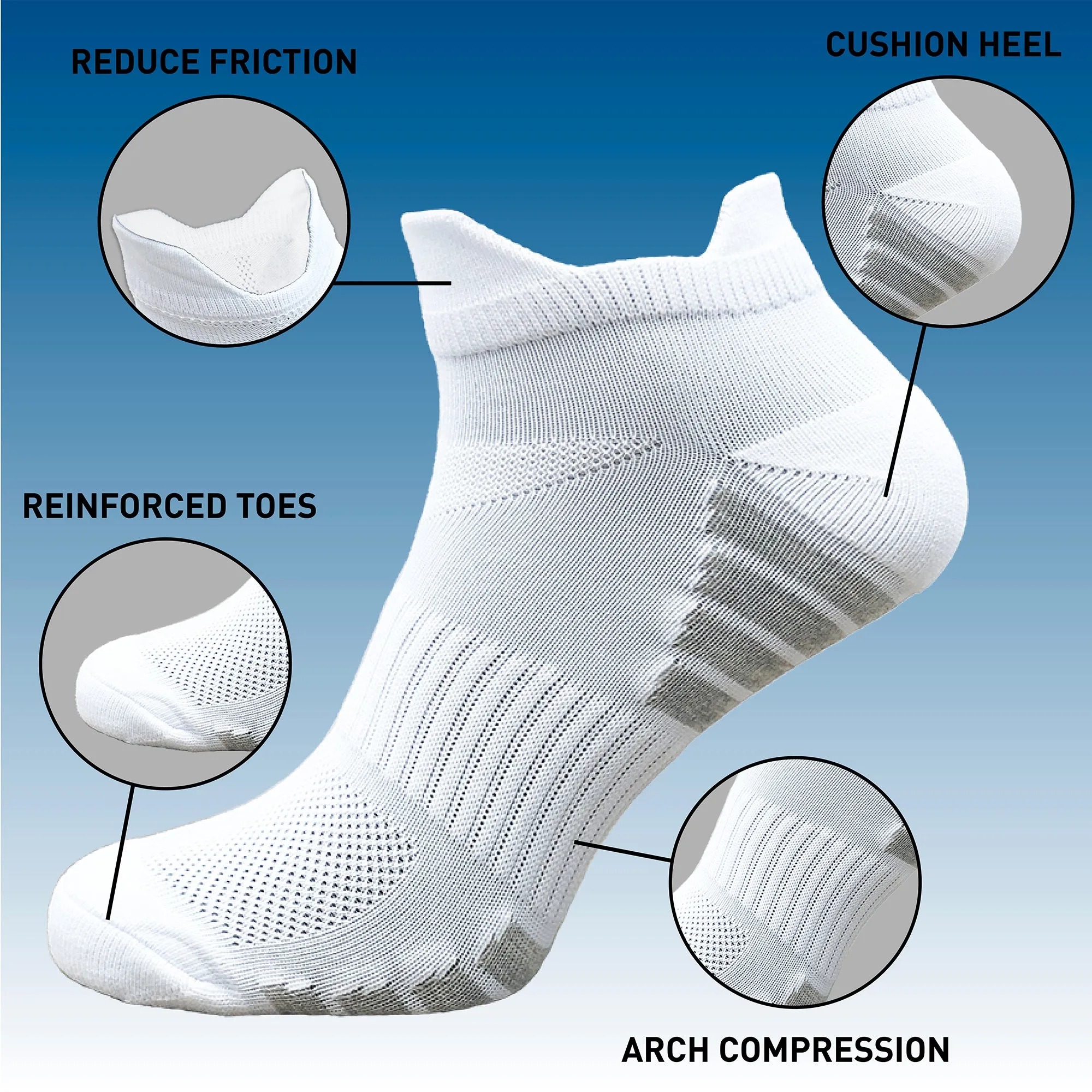 Mens 5 Pack Peformance Trainer Liner Sports Socks Assorted