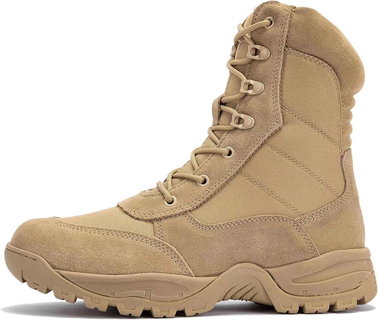 Men's 8 Inches Military Tactical Work Boot With Side Zipper - Lightweight Army Combat Desert Boot for Outdoor Use