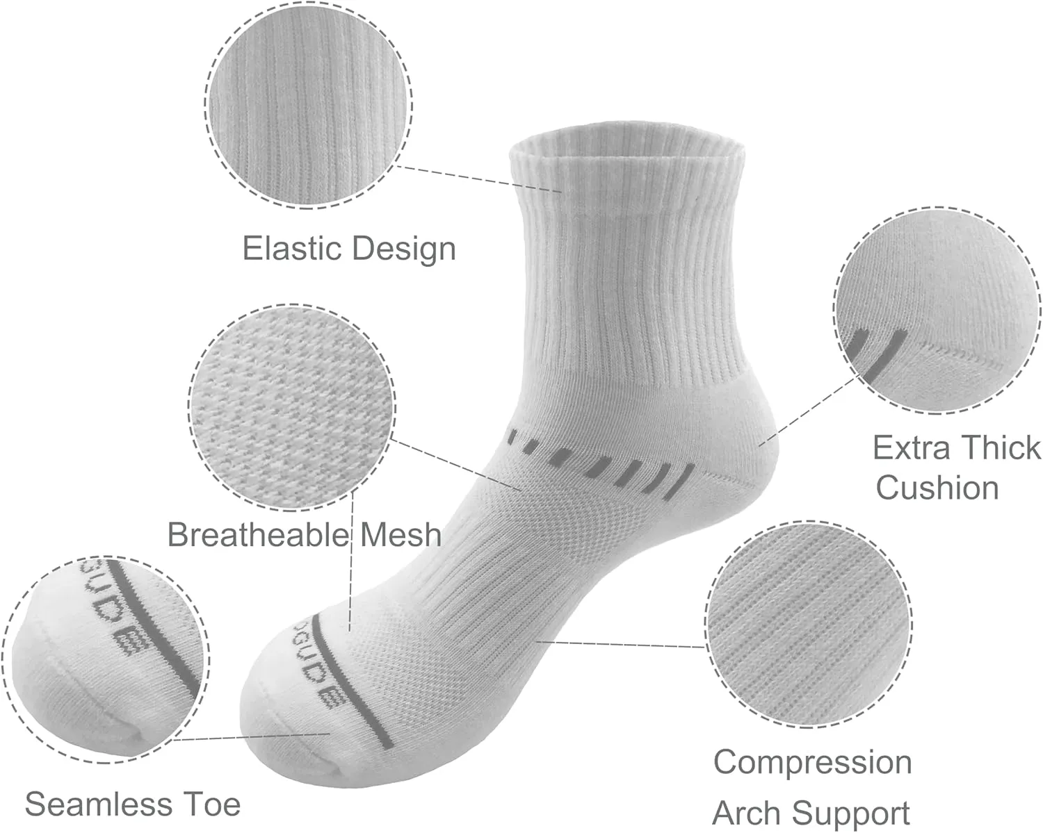 Men's Athletic Socks Cotton Breathable Cushioned Crew Medium Ankle Running Sports Workout Thick Socks
