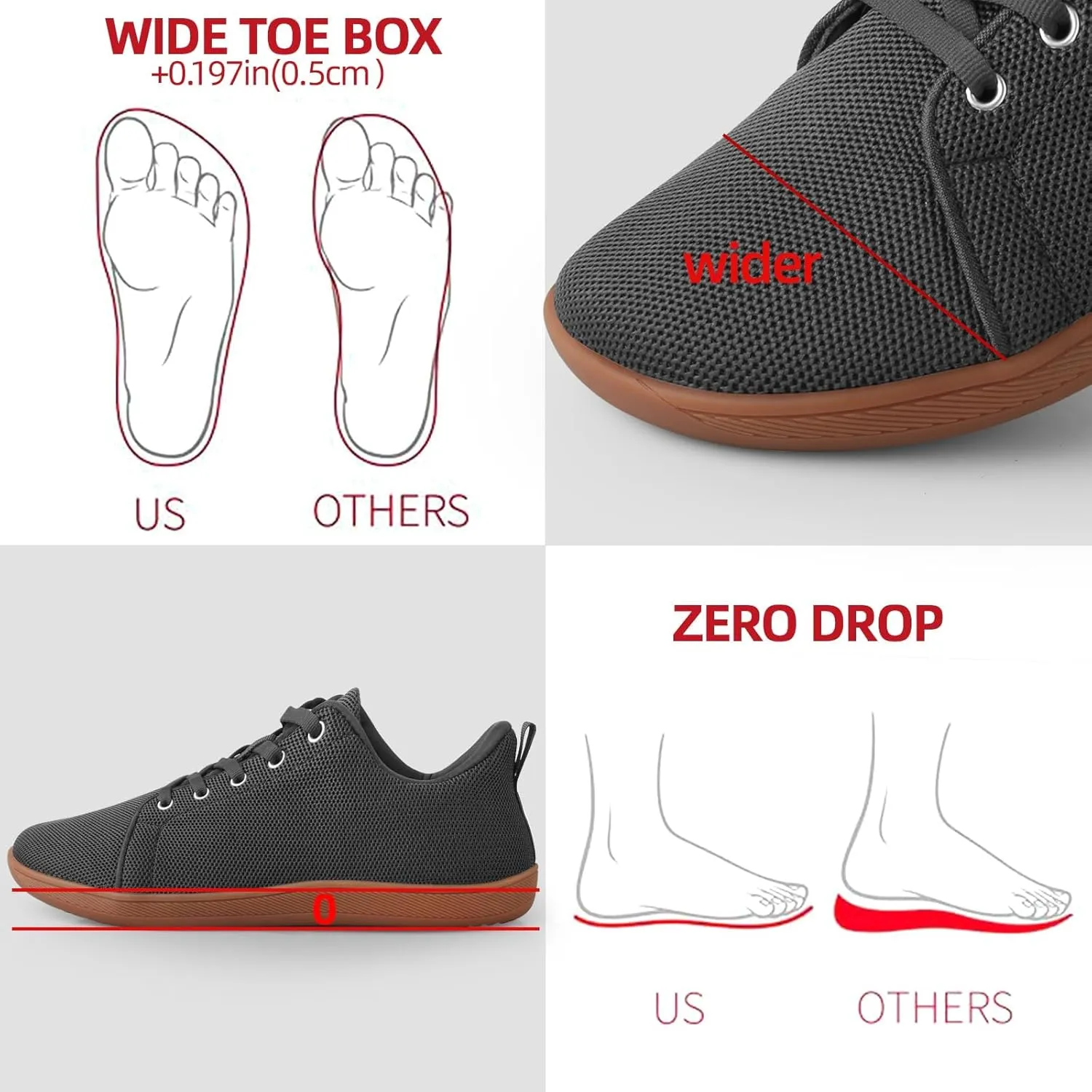 Men's Barefoot Shoes Minimalist Slip on Cross-Trainer Shoes Wide Toe Walking Shoes Zero Drop Sole Trail Running Sneakers Gym Workout Casual