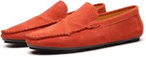Men's Classic Moccasin Soft Comfort Suede Loafers British Minimalist Flat Driving Slip On Shoes Orange 11 Men US 11.02''Heel to Toe