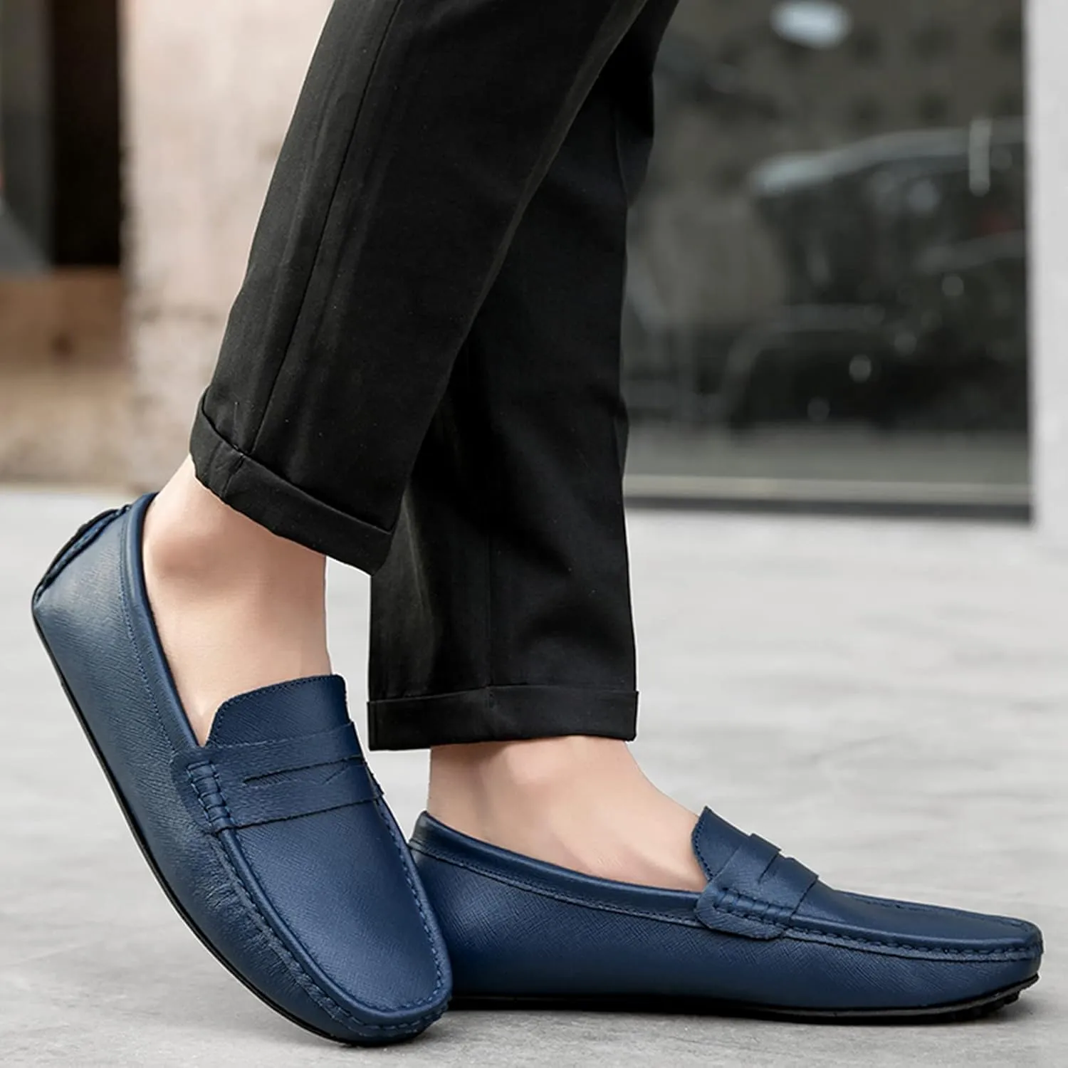 Men's Classic Penny Loafers Flat Slip-On Soft Split Leather Moccasins Driving Shoes