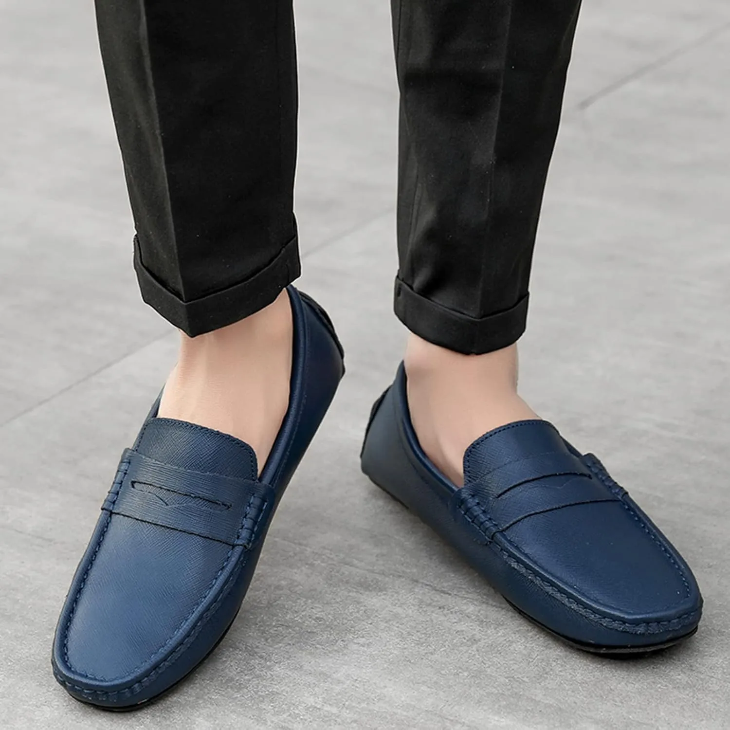 Men's Classic Penny Loafers Flat Slip-On Soft Split Leather Moccasins Driving Shoes