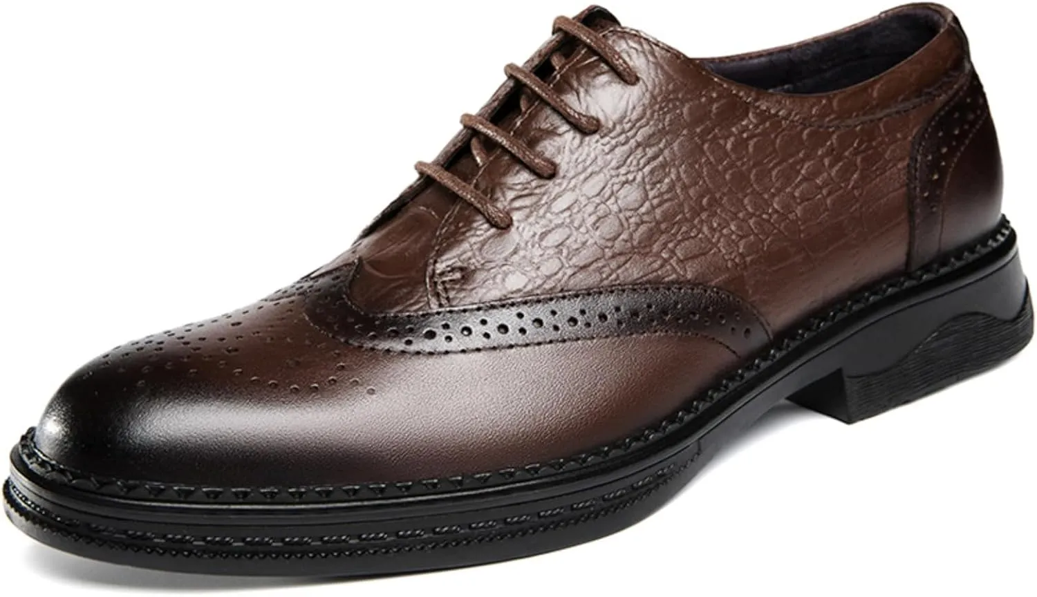 Men's Cowhide Leather Perforated Lace - up Oxfords Brogue Wingtip Shoes for Men