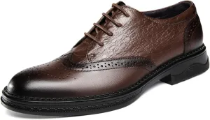 Men's Cowhide Leather Perforated Lace - up Oxfords Brogue Wingtip Shoes for Men