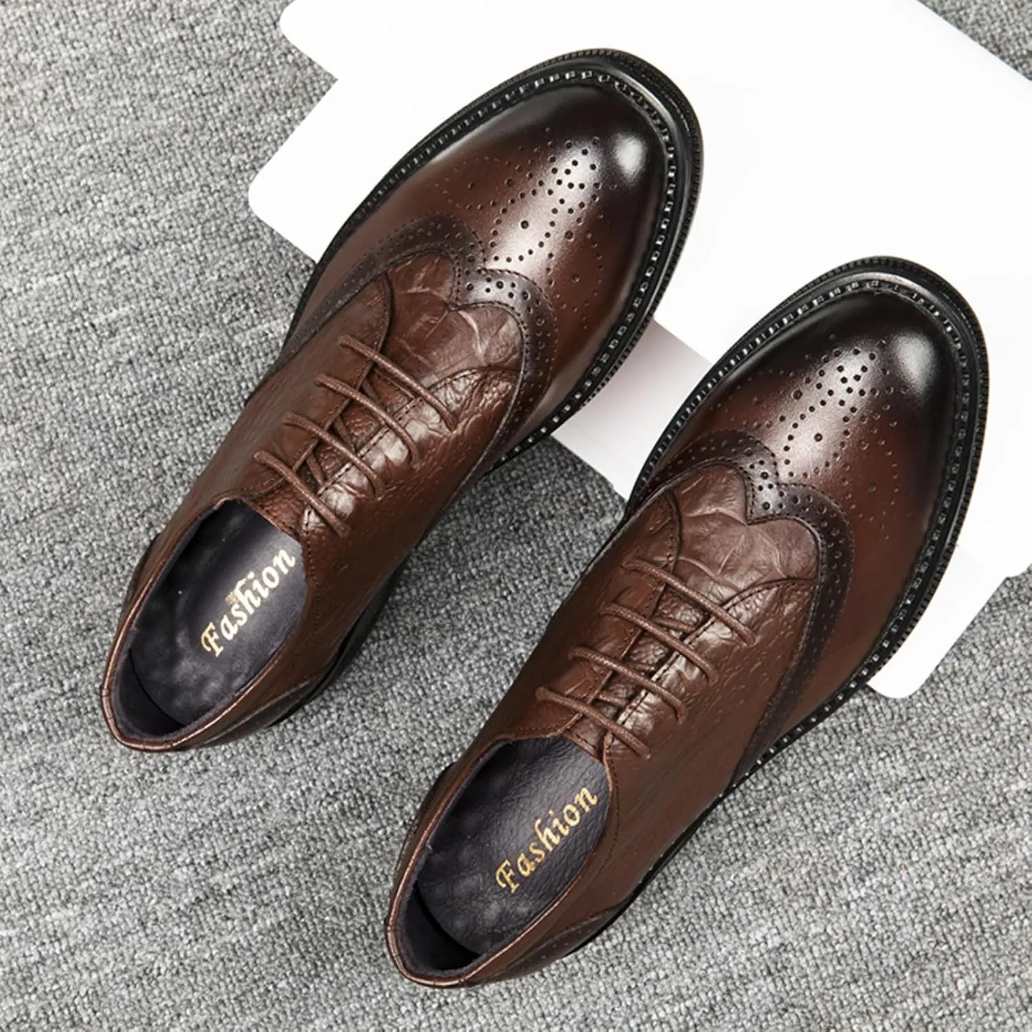 Men's Cowhide Leather Perforated Lace - up Oxfords Brogue Wingtip Shoes for Men