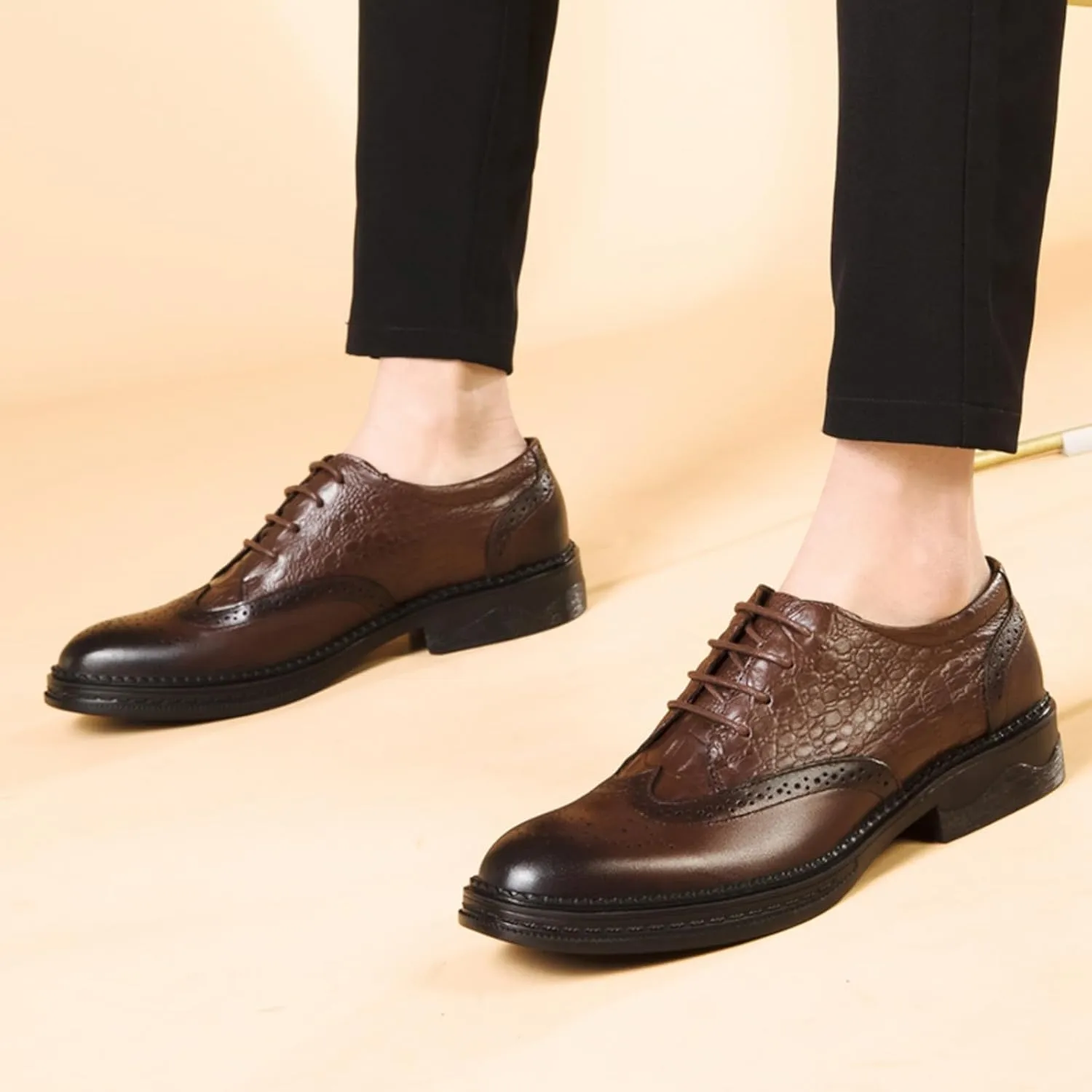 Men's Cowhide Leather Perforated Lace - up Oxfords Brogue Wingtip Shoes for Men