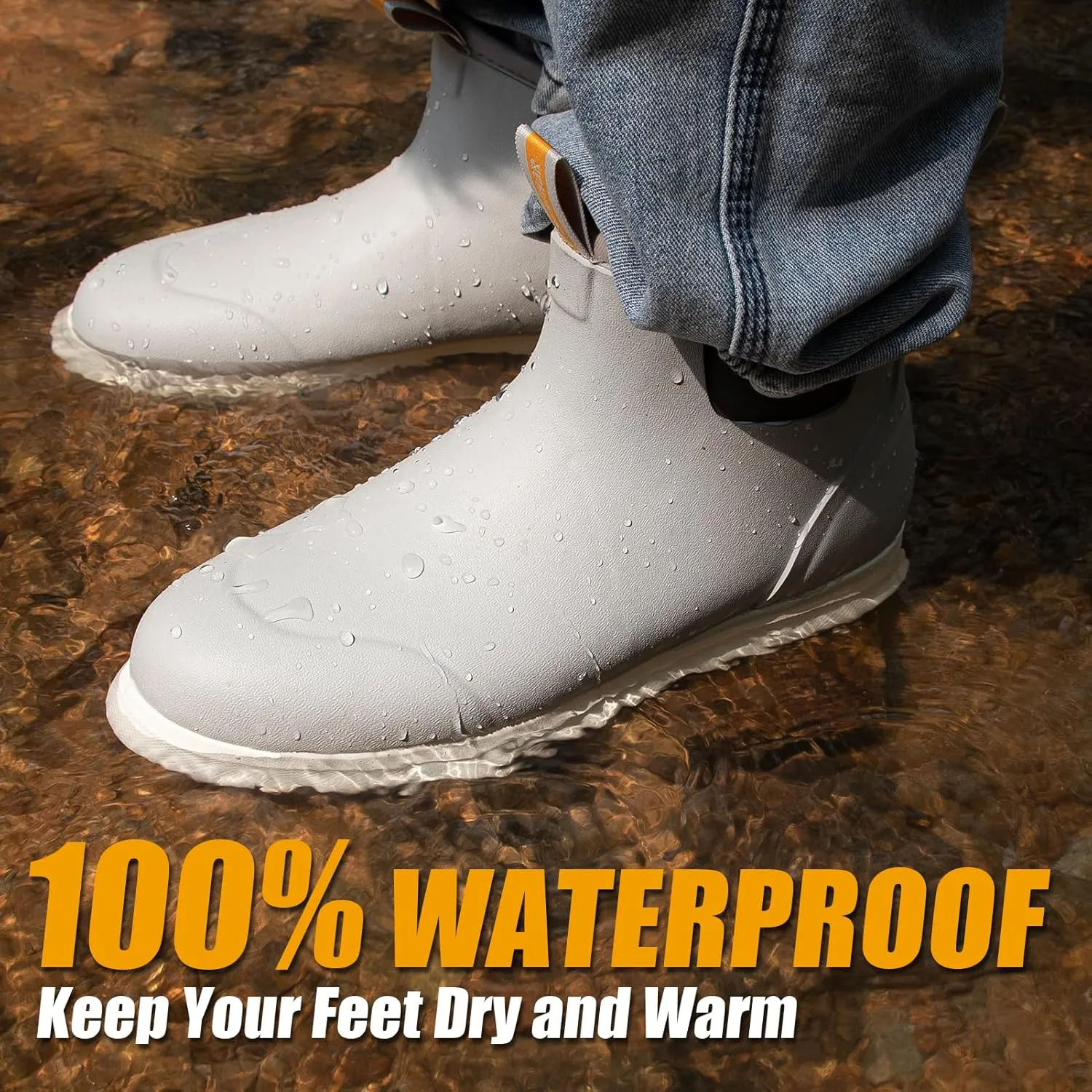 Men's Deck Boots, Lightweight Waterproof Fishing Rain Boots, Anti-Slip Rubber Shoes with Breathable 3mm Neoprene Lining Fishing, Boating, Size 7-14