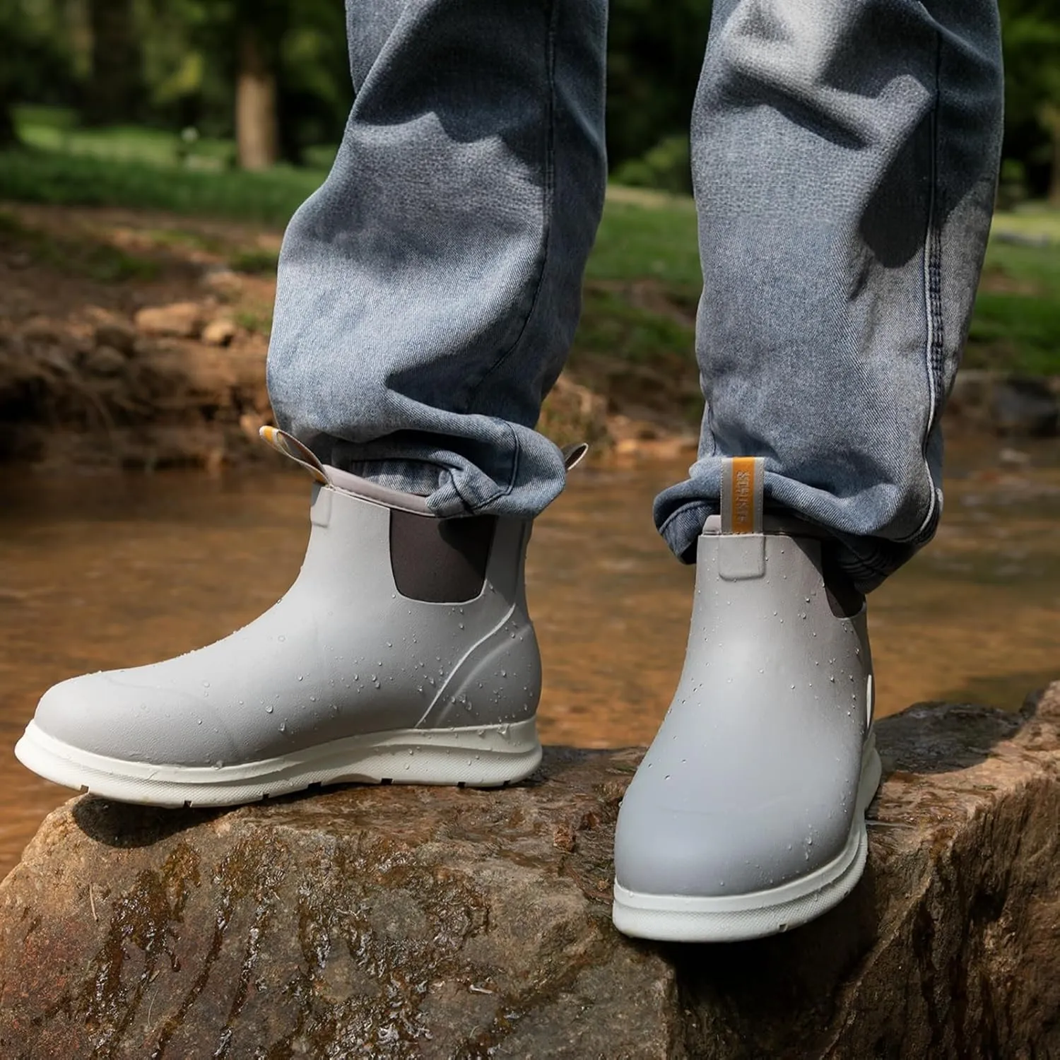 Men's Deck Boots, Lightweight Waterproof Fishing Rain Boots, Anti-Slip Rubber Shoes with Breathable 3mm Neoprene Lining Fishing, Boating, Size 7-14