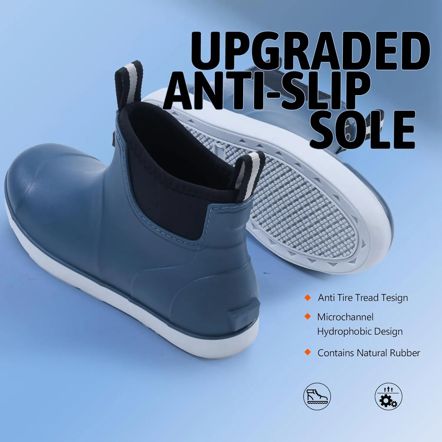 Men's Deck Boots Waterproof Rain Boots Slip On Fishing Booties Ankle Booties Chelsea Boot Men botas para hombre for Gardening Fishing Boating Camping Sailing