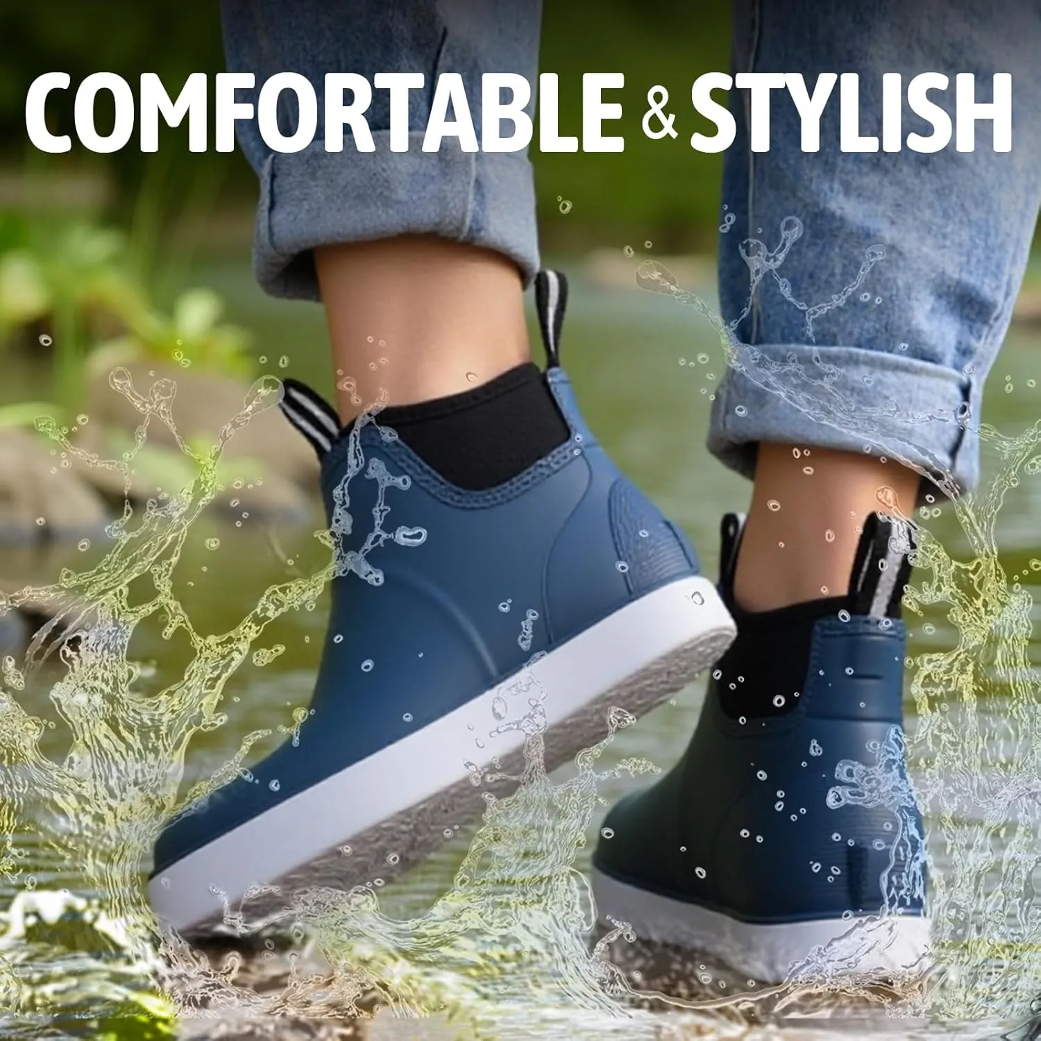 Men's Deck Boots Waterproof Rain Boots Slip On Fishing Booties Ankle Booties Chelsea Boot Men botas para hombre for Gardening Fishing Boating Camping Sailing
