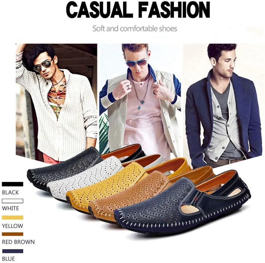 Men's Driving Shoes Leather Fashion Slipper Casual Slip on Loafers Shoes in Summer