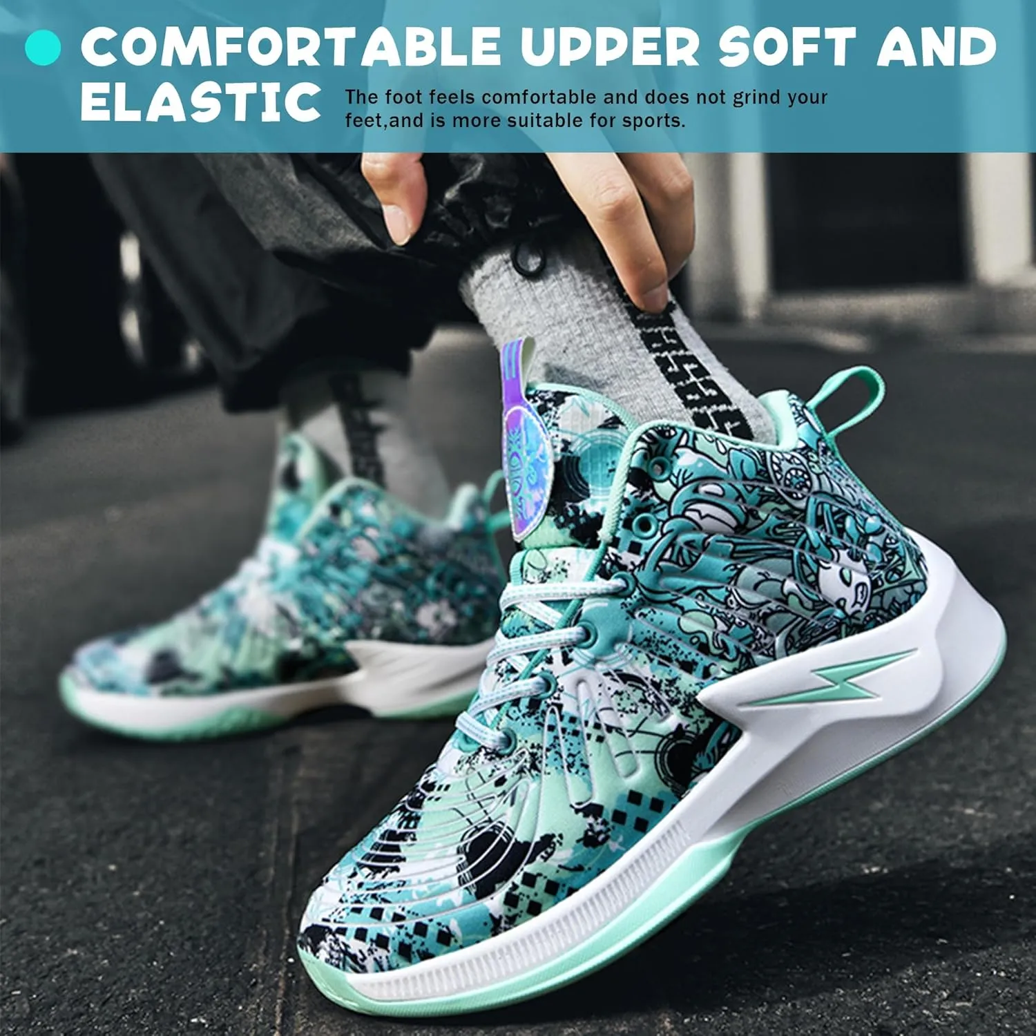 Men's High Top Basketball Shoes Lightweight Breathable Non Slip Gym Sneakers Suitable Training Sports