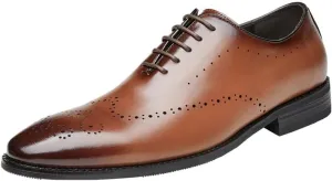 Men's lace-up Carved Design Business Formal Leather Shoes British Youth Suitable for Wedding Office Breathable Comfortable Brown
