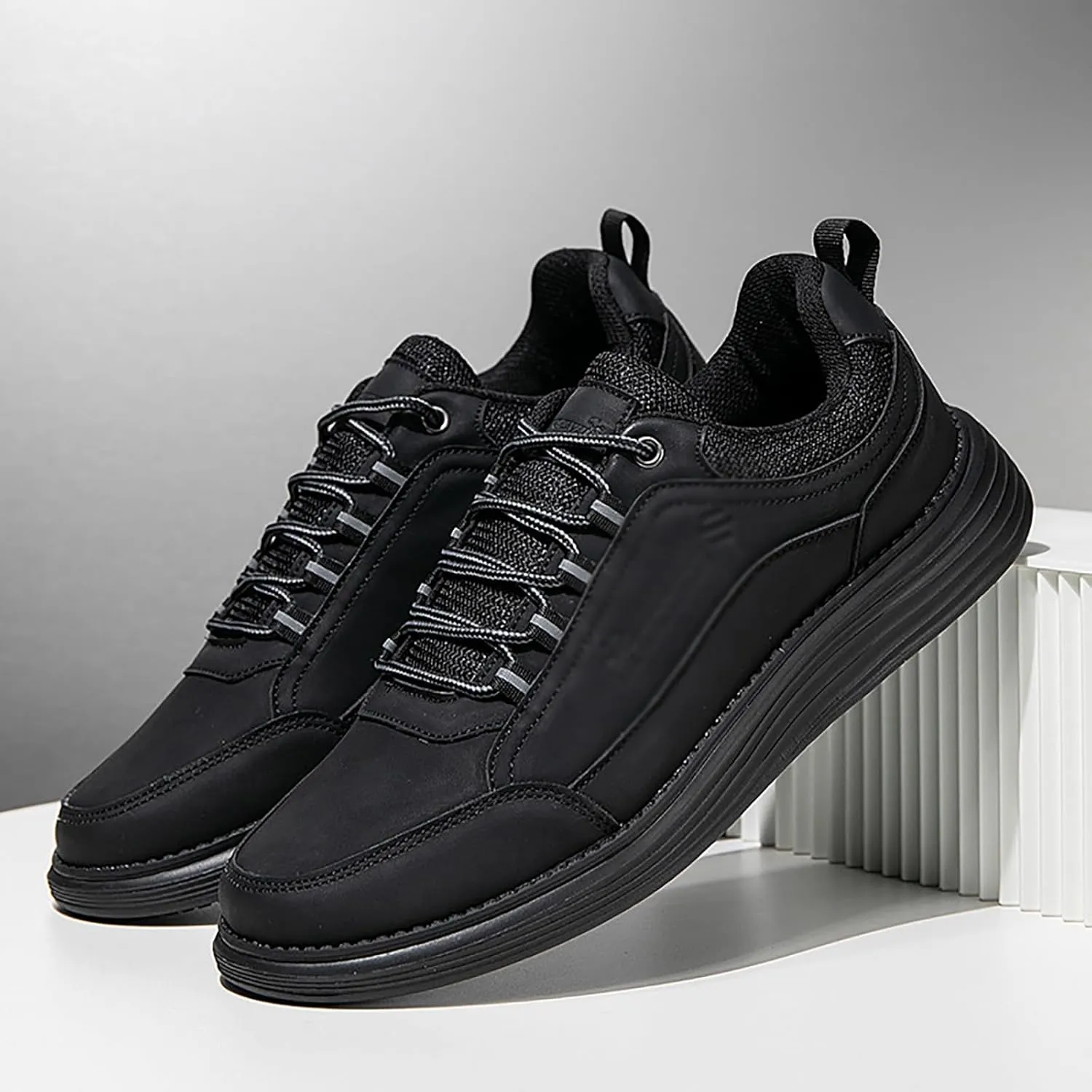 Men's Leather Lace-up Fashion Sneakers,Classic Breathable Comfortable Slip-on Non Slip Business Oxford Dress Shoes