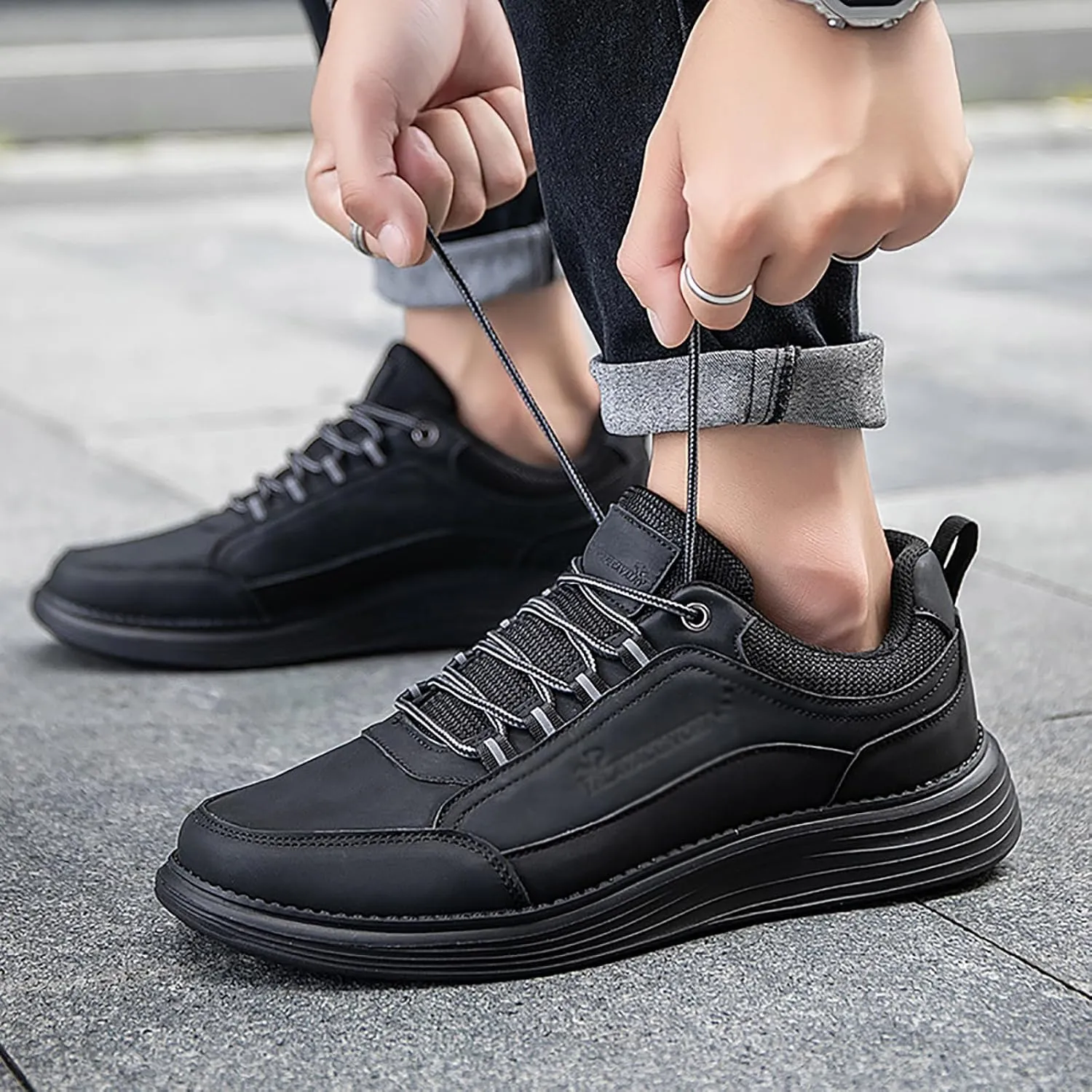 Men's Leather Lace-up Fashion Sneakers,Classic Breathable Comfortable Slip-on Non Slip Business Oxford Dress Shoes