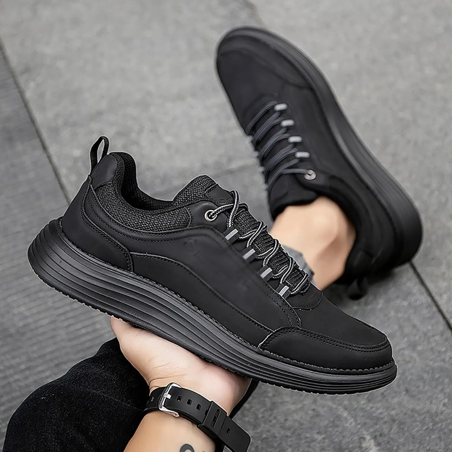 Men's Leather Lace-up Fashion Sneakers,Classic Breathable Comfortable Slip-on Non Slip Business Oxford Dress Shoes