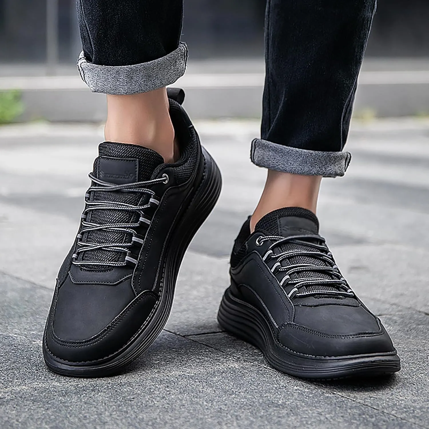 Men's Leather Lace-up Fashion Sneakers,Classic Breathable Comfortable Slip-on Non Slip Business Oxford Dress Shoes
