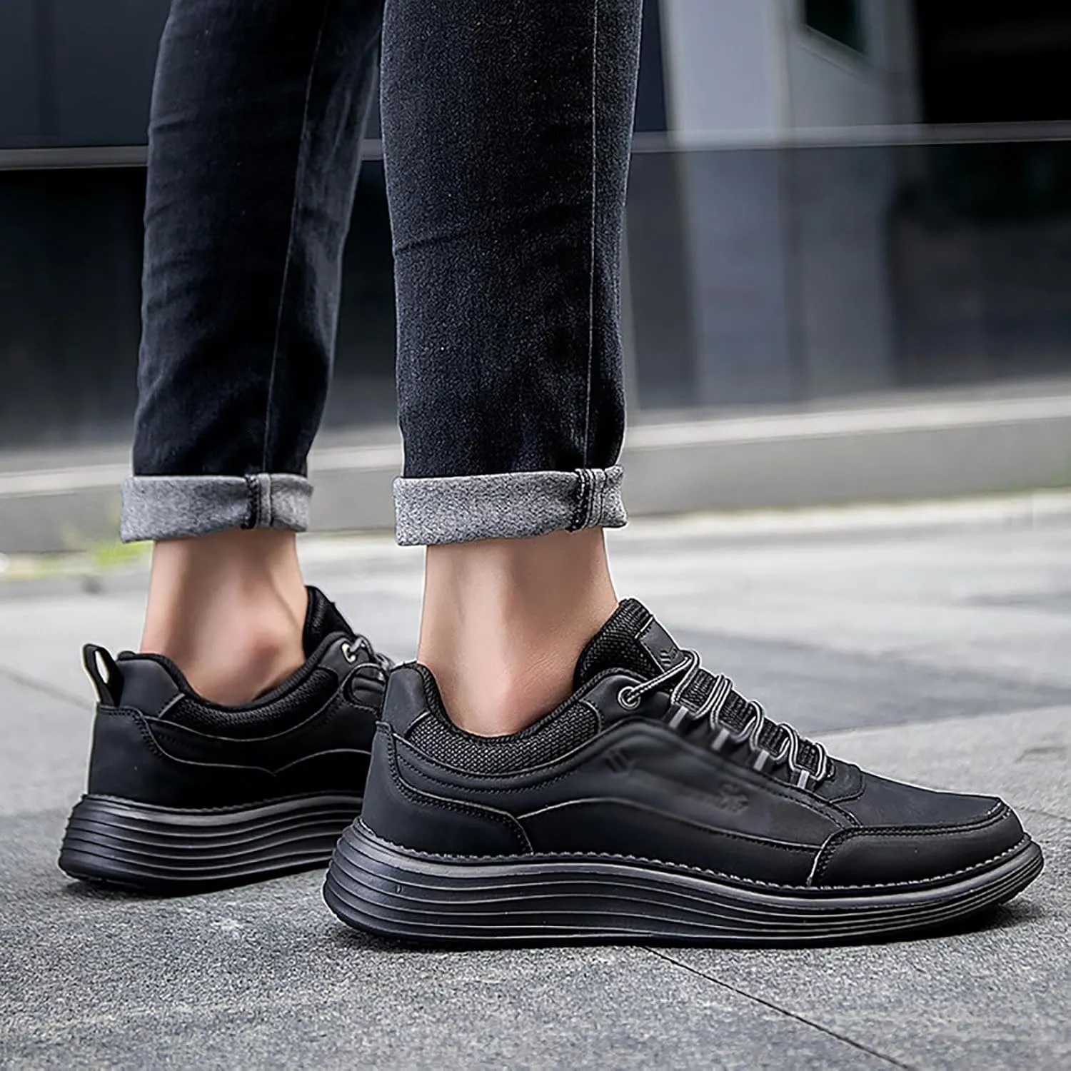 Men's Leather Lace-up Fashion Sneakers,Classic Breathable Comfortable Slip-on Non Slip Business Oxford Dress Shoes