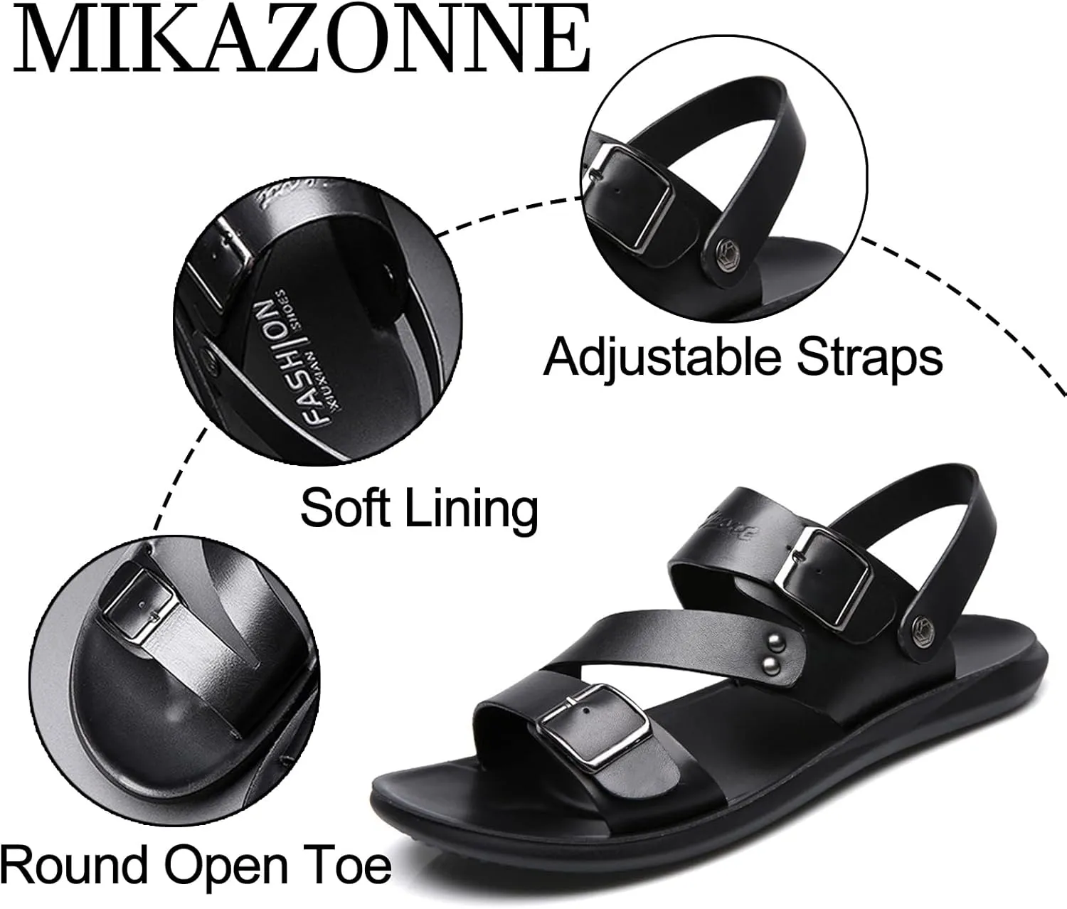 Men's Leather Slip-On Flat Beach Slides Sandals with Adjustable Dual use Ankle Straps Slip-On Fisherman Sandals Lightweight Non Slip Open Toe Casual Sandals