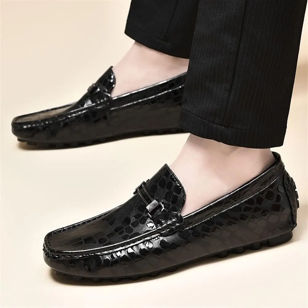 Mens Loafers Shoe Driving Moccasins Loafers Faux Crocodile Embossed Leather Anti-Slip Flat Heel Comfortable Prom Slip-on