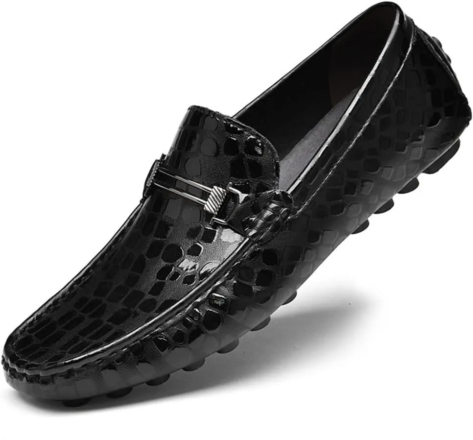 Mens Loafers Shoe Driving Moccasins Loafers Faux Crocodile Embossed Leather Anti-Slip Flat Heel Comfortable Prom Slip-on
