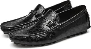 Mens Loafers Shoe Driving Moccasins Loafers Faux Crocodile Embossed Leather Anti-Slip Flat Heel Comfortable Prom Slip-on