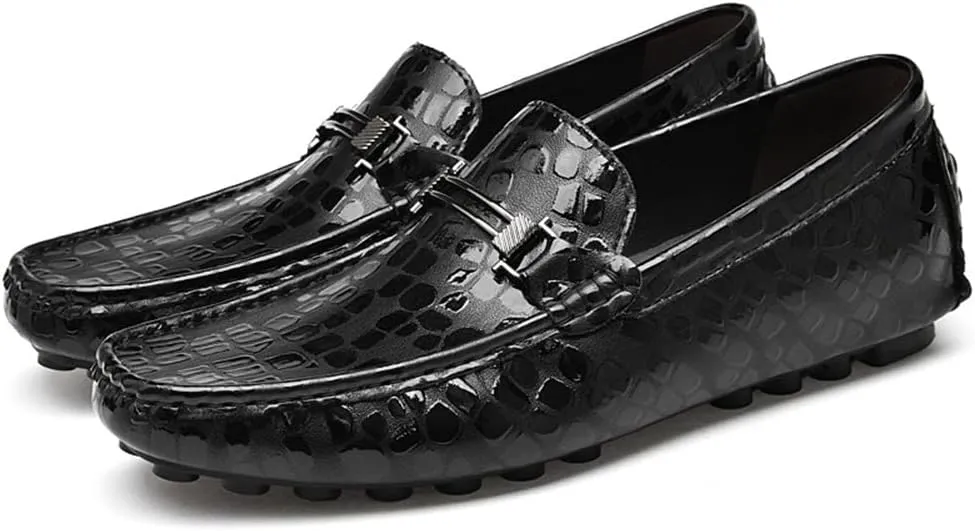 Mens Loafers Shoe Driving Moccasins Loafers Faux Crocodile Embossed Leather Anti-Slip Flat Heel Comfortable Prom Slip-on